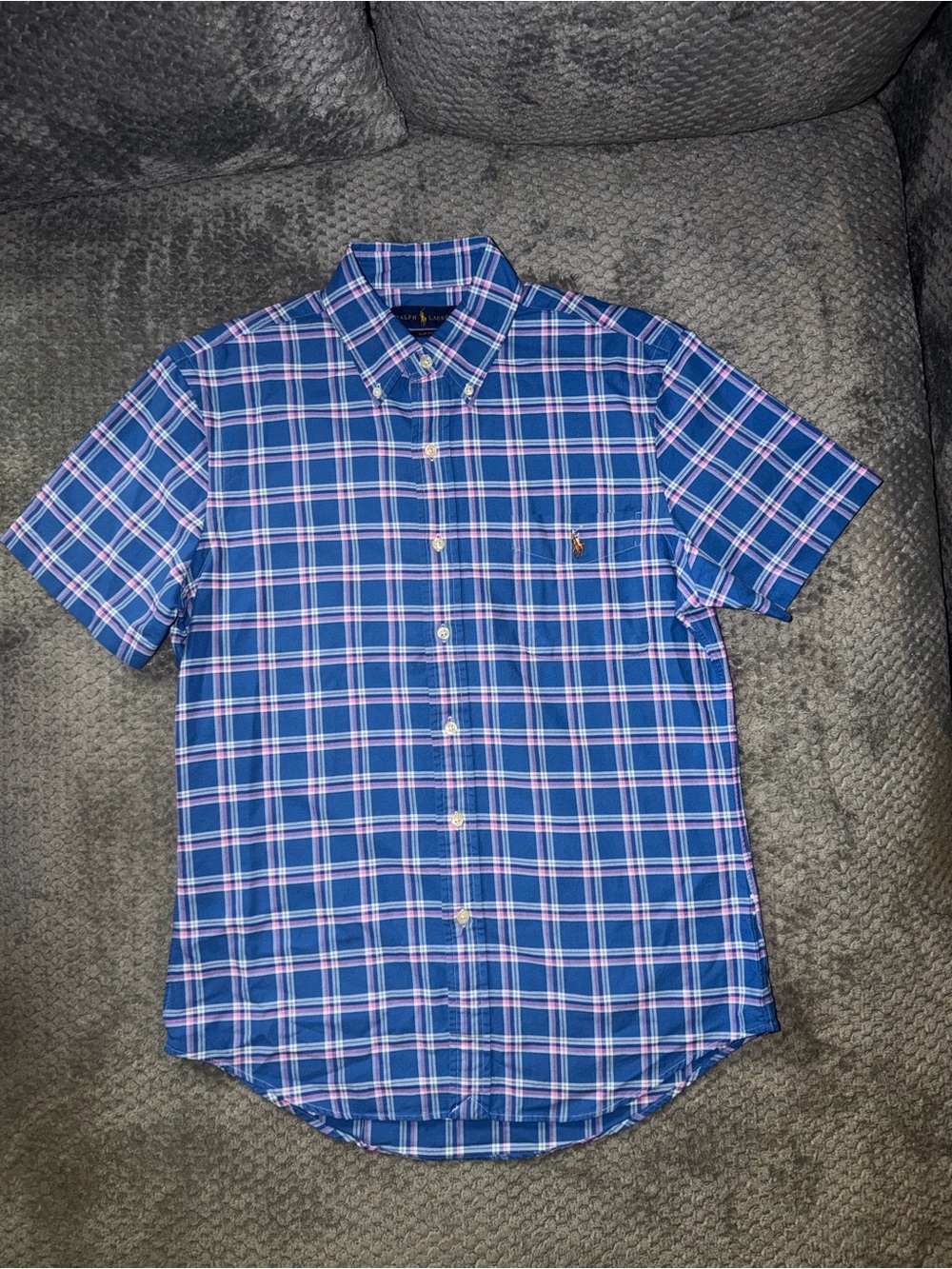 Ralph Lauren Men's Blue Plaid Short-Sleeve Button-Down Shirt